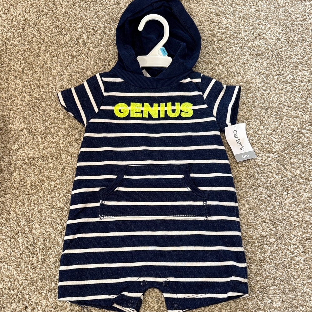 Carter's Navy and White Striped Hooded Romper